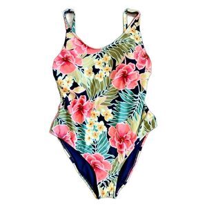 Hurley womans One Piece Swimsuit Sz L UPF 50+ floral print Padded Adjustable